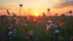Wildflower Meadow Sunset Scene