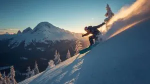 Winter Mountain Snowboarder Action Shot
