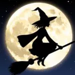 Witch Flying Broomstick Full Moon Silhouette