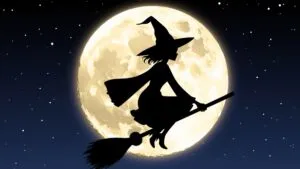 Witch Flying Broomstick Full Moon Silhouette