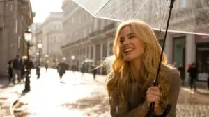 Woman Holding an Umbrella Under Light Rain