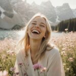 Woman Laughing in Flower Field