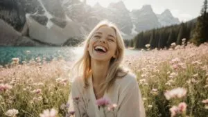 Woman Laughing in Flower Field