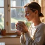 Woman Sipping Coffee Near Window in Soft Morning Light