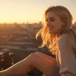 Woman Sitting on Rooftop Edge Watching Sunset