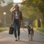 Woman Walking a Dog on a Quiet Street