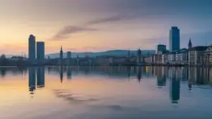 Zurich City Reflections on Lake