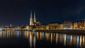 Zurich Grossmünster Towers Limmat River