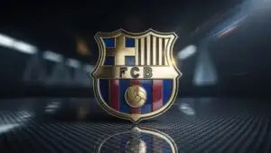 3D Chrome Barcelona Badge on Cinematic Background
