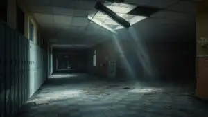 Abandoned School Hallway at Night