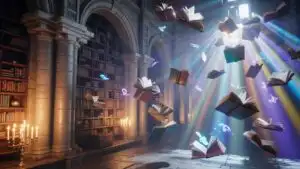 Ancient Library With Magical Floating Books