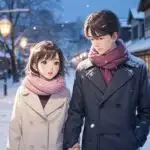 Anime Couple Walking Through Snowy Street
