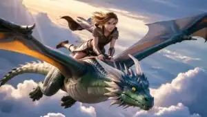 Anime Dragon Rider Girl Flying In Sky