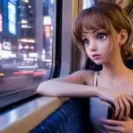 Anime Girl Looking Through Train Window at Night