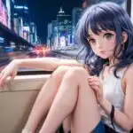 Anime Girl on Night Train With Neon City Lights