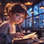 Anime Girl Reading Book in Quiet Café