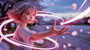 Anime Girl With Cherry Blossom Magic