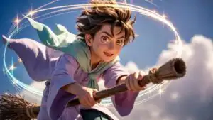 Anime Witch Boy With Broom