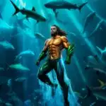 Aquaman Rising Through Bioluminescent Waters