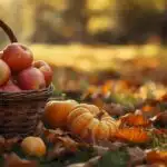Autumn Harvest Basket With Apples and Pumpkins