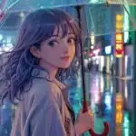 Blue Haired Manga Girl in the City