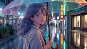 Blue Haired Manga Girl in the City