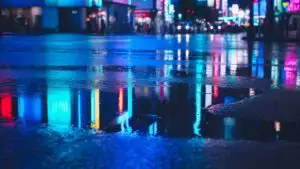 Blue Reflection on Wet Pavement