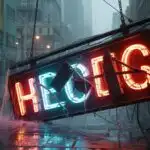 Broken Sign in the Rain