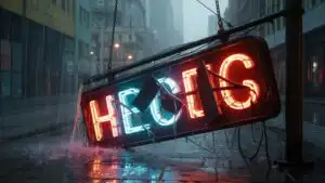 Broken Sign in the Rain