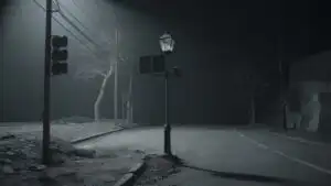 Broken Street Light in Deserted Road