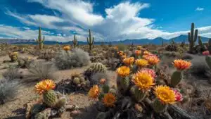 Cactus Field Desert Bloom Flower Vibrant Survival