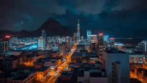 Cape Town Night Skyline with Table Mountain
