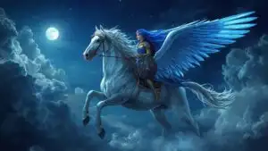 Celestial Valkyrie Riding Winged White Horse