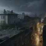 City Rooftop in Rainy Fog