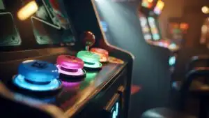 Classic Arcade Buttons Close-Up With Glow
