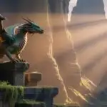 Colossal Dragon: Sunset Glow Over Crumbling Fortress