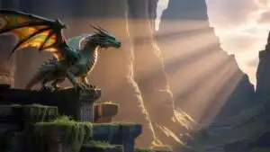 Colossal Dragon: Sunset Glow Over Crumbling Fortress