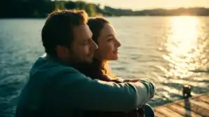 Couple Enjoying Quiet Moment on Wooden Dock