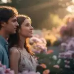 Couple Standing Close in a Flower Garden