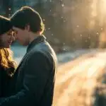 Couple Standing Together on a Snowy Path