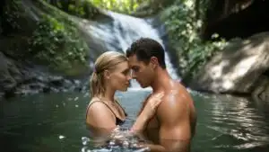 Couple Under Waterfall Hidden Tropical Grotto Exotic
