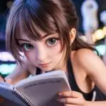 Cute Anime Girl Studying In Sunlit Library