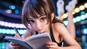 Cute Anime Girl Studying In Sunlit Library
