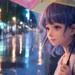 Cute Anime Girl Walking Under the Rain