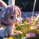 Cute Bunny Girl In Flower Meadow