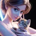 Cute Manga Girl Holding a Small Cat