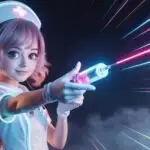 Cute Nurse Girl With Neon Syringe