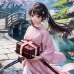 Cute Samurai Girl Carrying Bento Box