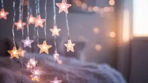 Cute Stars Hanging on Thin String Lights