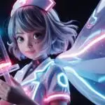 Cyberpunk Medic Girl With Glowing Vial